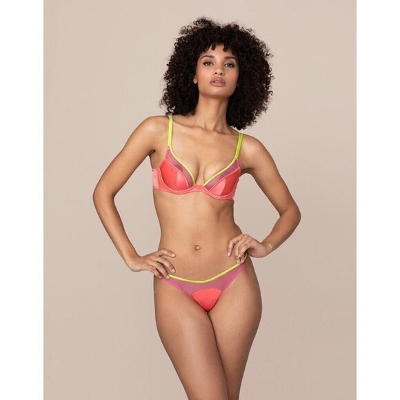 Agent Provocateur Viv Pink Lime 34C/3 Silk Set NWT
